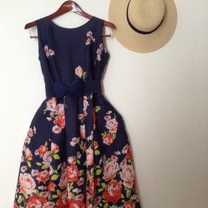 Beautiful LandsEnd Floral Navy Blue Dress Sz8